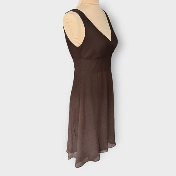 J. CREW 100% Silk Dress Size 4P Petite Chocolate Brown Surplice Midi Lined - Picture 2 of 8